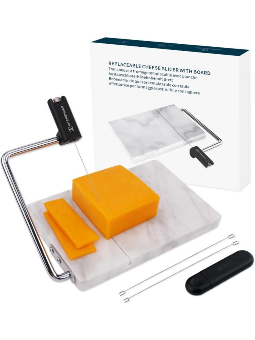 Adjustable Wire Cheese Slicer with Board, Marble Cutter for Block Cheese, 2